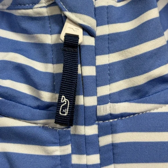 Vineyard Vines Blue and Cream Striped The Shep Shirt quarter zip Pullover - Picture 3 of 7